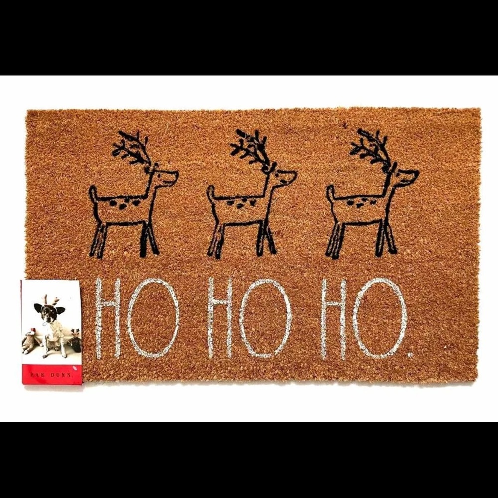 Rae Dunn Ho Ho Ho Reindeer Christmas Doormat NWOT